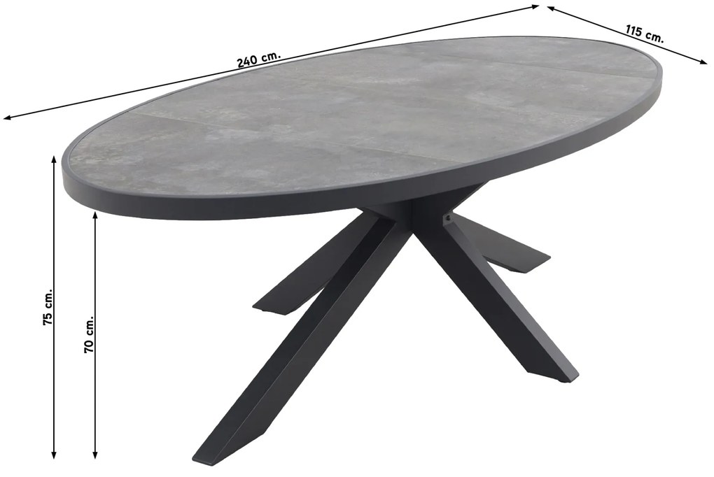 Hartman Napoli/Silva 240x115 cm. ovale tuinset - stapelbaar - 7-delig