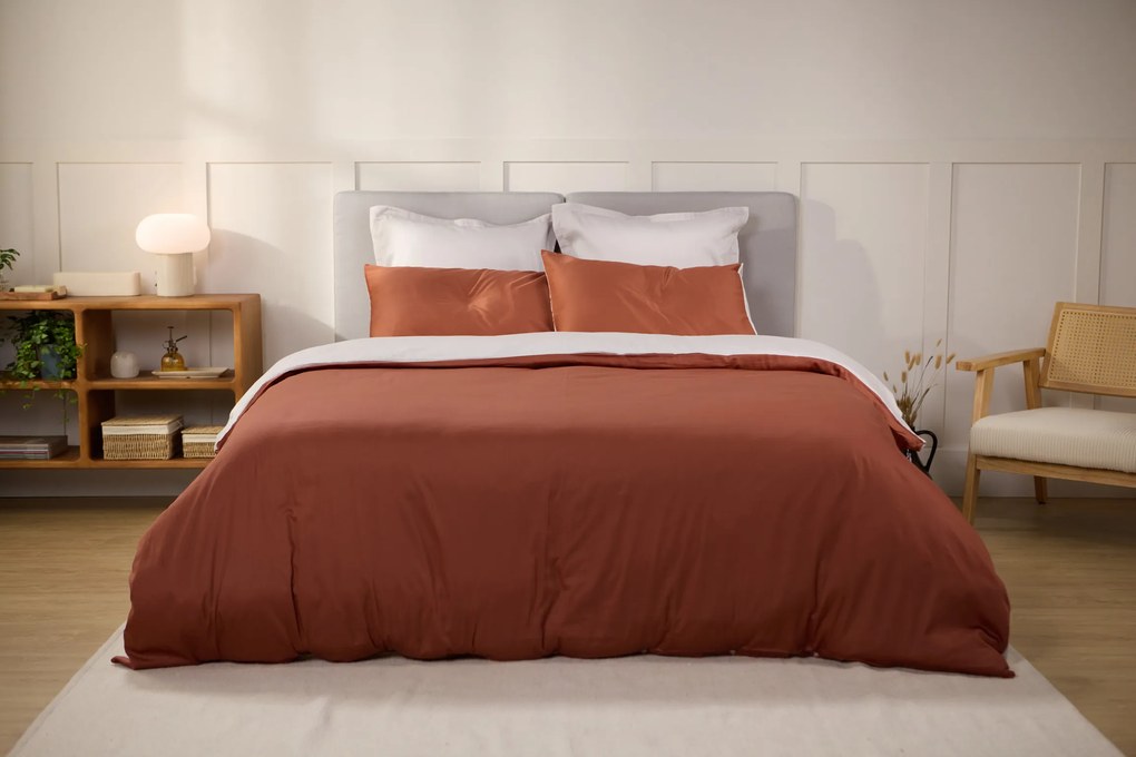 Emma Satijn Dekbedovertrek 200x200 cm Terracotta&amp;Licht Grijs
