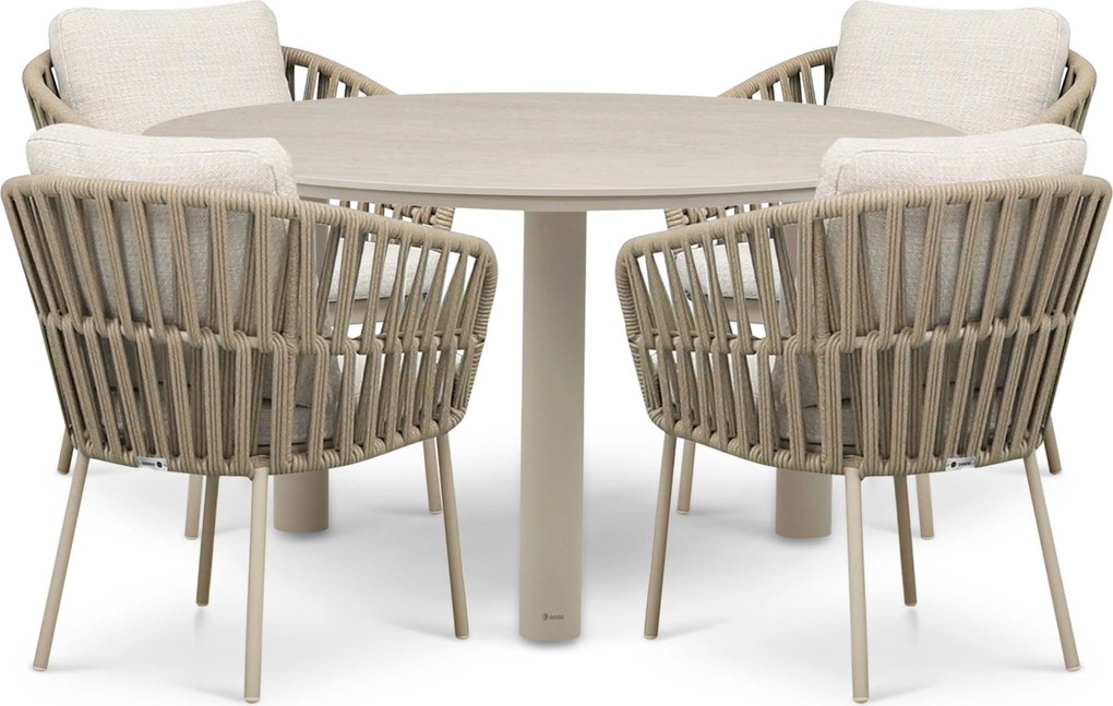 Tuinset Ronde Tuintafel 4 personen 140 cm Rope Zand/Beige Coco Elara/Trino