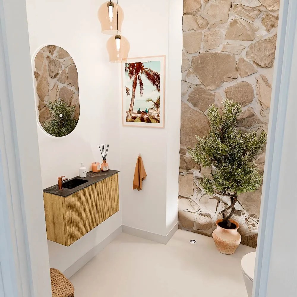 Mondiaz Joya DLux 70cm toiletmeubel oak met wastafel faye links 1 kraangat lava