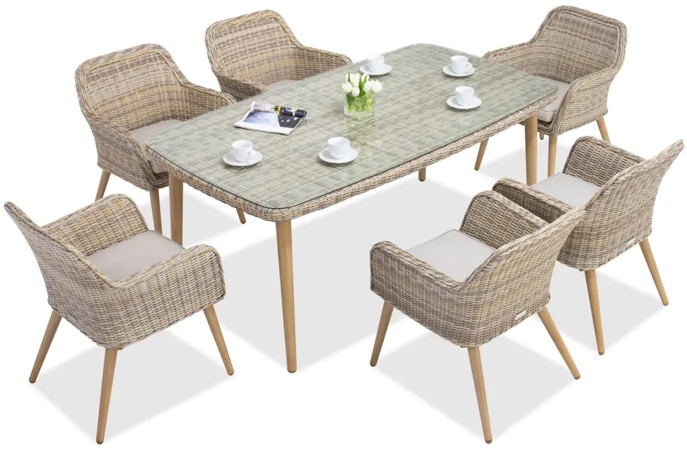 Exclusieve dining tuinset van kunststof rotan Córdoba zandkleur voor 6 personen Garden Point