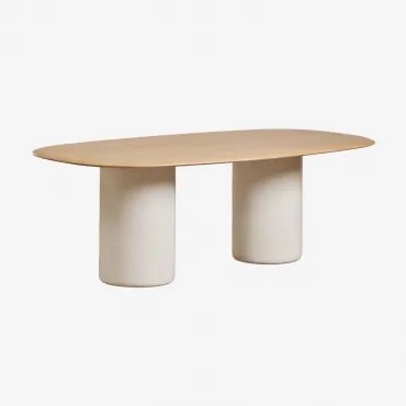 Ovalen Eettafel Van Mdf En Cement Lysander Eikenhout & Beige Tapioca & 220 X 110 Cm - Sklum