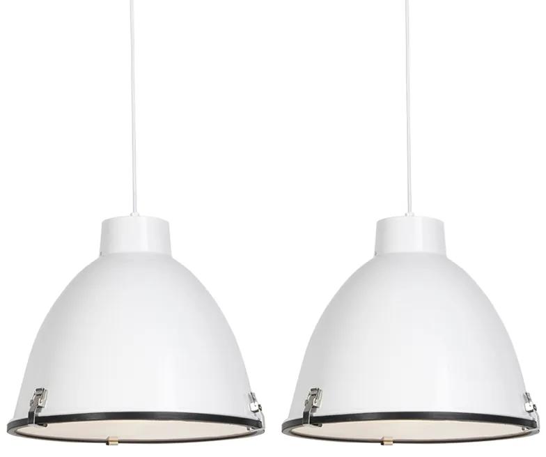 Set van 2 industriële hanglampen wit 38 cm dimbaar - Anteros Industriele / Industrie / Industrial, Modern E27 rond Binnenverlichting Lamp