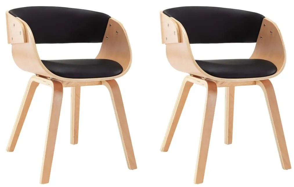 vidaXL Eetkamerstoelen 2 st gebogen hout en kunstleer zwart