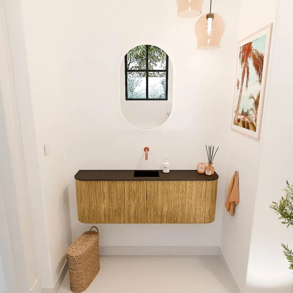 Mondiaz Joya 125cm toiletmeubel ronding links/rechts oak met wastafel faye midden zonder kraangat urban