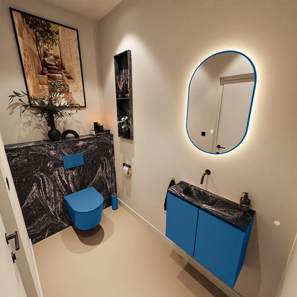 Mondiaz Ture DLux toiletmeubel 60cm jeans met wastafel lava links zonder kraangat