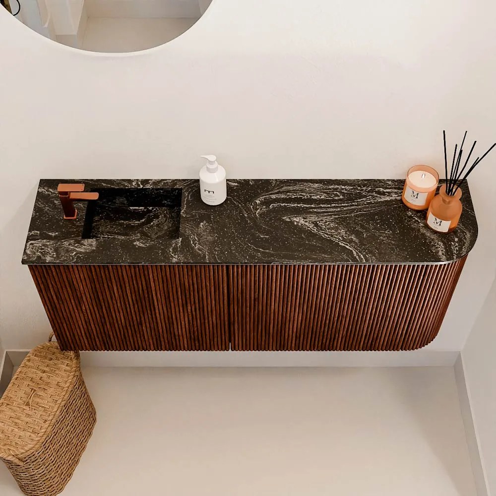 Mondiaz Joya DLux 100cm toiletmeubel ronding rechts ruby met wastafel faye links 1 kraangat lava