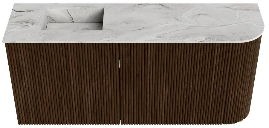 Mondiaz Joya DLux 90cm toiletmeubel ronding rechts walnut met wastafel faye links zonder kraangat glace