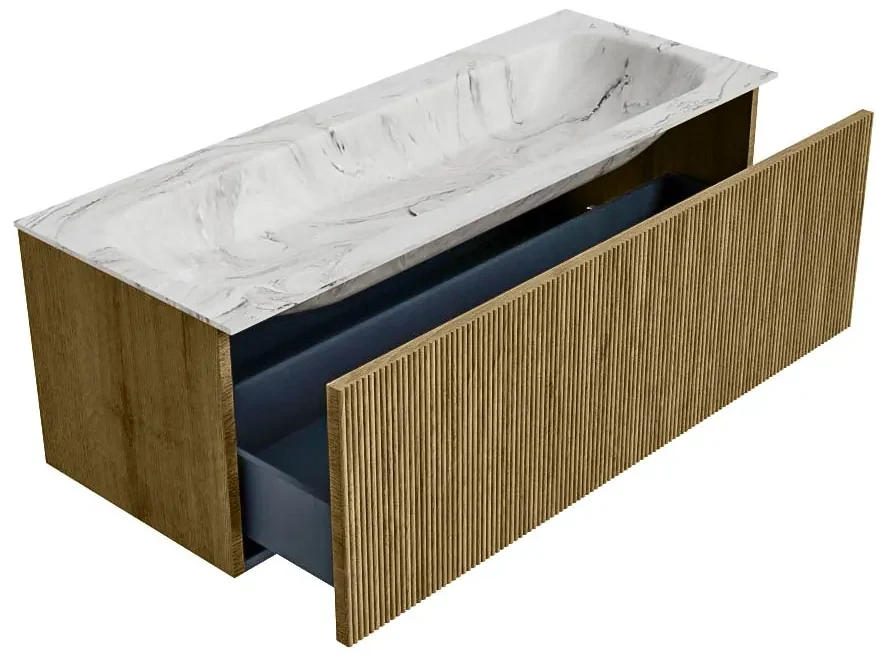 Mondiaz Kurve-dlux 120cm badmeubel dusk met 1 lade en wastafel big large midden zonder kraangat glace