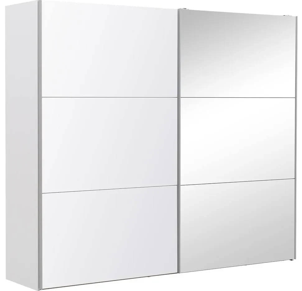 Goossens Kledingkast Easy Storage Sdk, 253 cm breed, 220 cm hoog, 1x 3 paneel glas schuifdeur li en 1x 3 paneel spiegel schuifdeur re