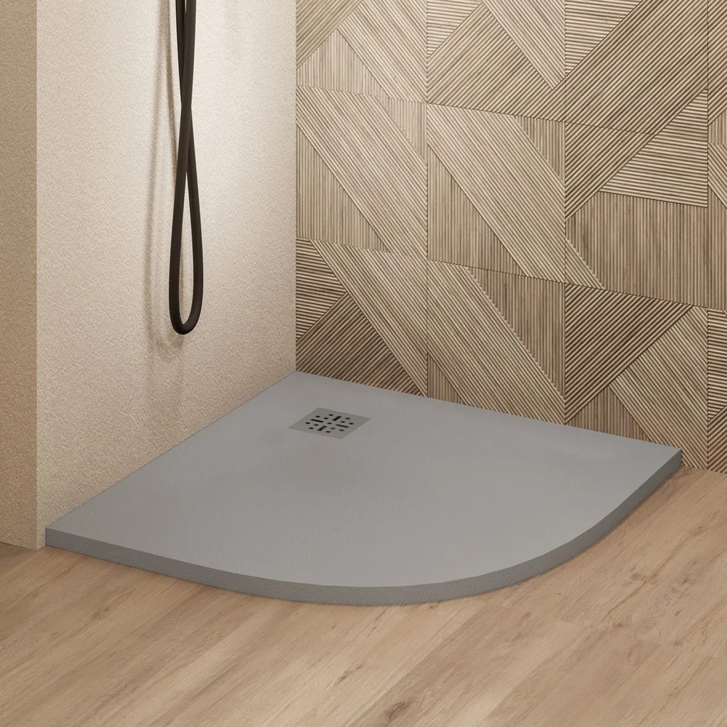 Saniclear Torno kwartronde douchebak 100x100cm met stone finish lichtgrijs