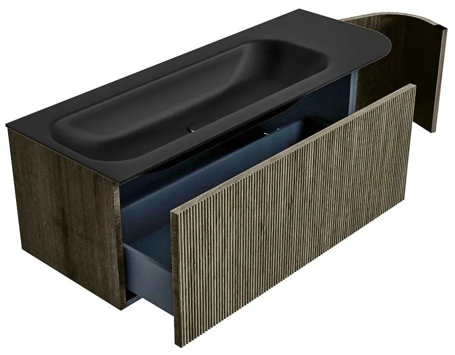 Mondiaz Kurve 125cm badmeubel ronding rechts shadow met 1 lade en deur en wastafel big medium kraangat links urban