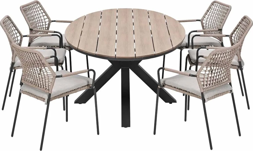 Garden Impressions Natas tuinset sand 7-delig - Tulli tuintafel ovaal 220x115 cm