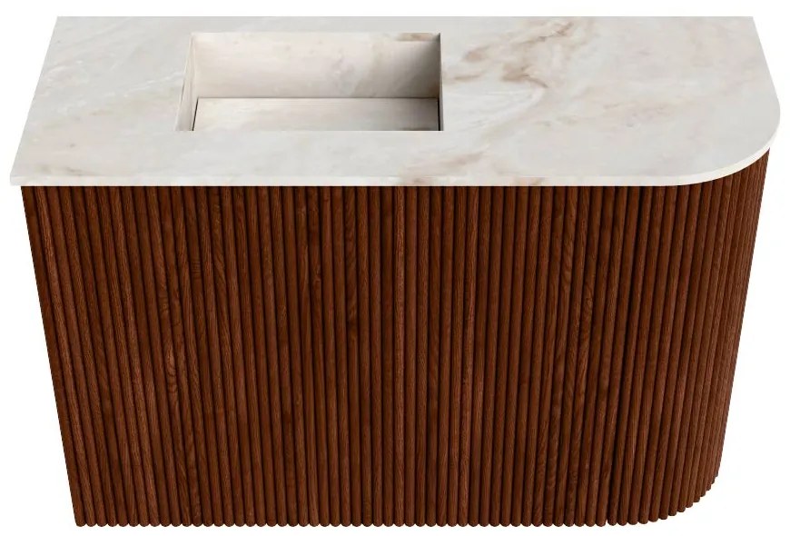 Mondiaz Joya DLux 60cm toiletmeubel ronding rechts ruby met wastafel faye links 1 kraangat frappe
