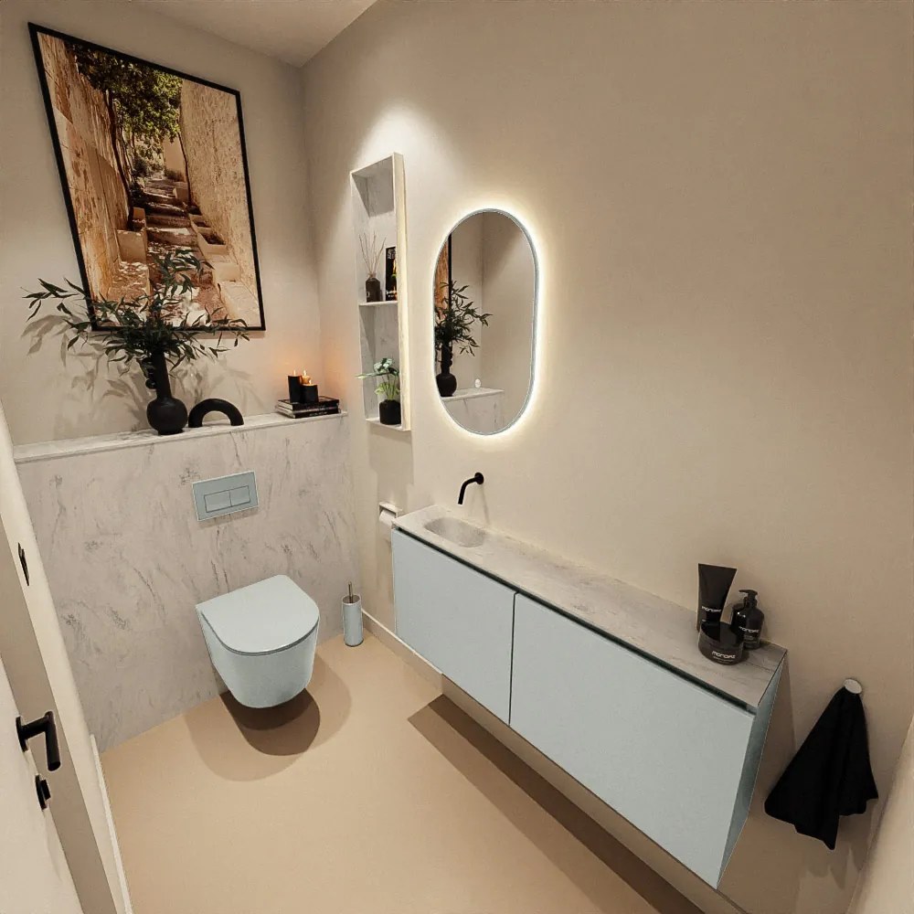 Mondiaz Ture DLux toiletmeubel 120cm greey met wastafel opalo links zonder kraangat