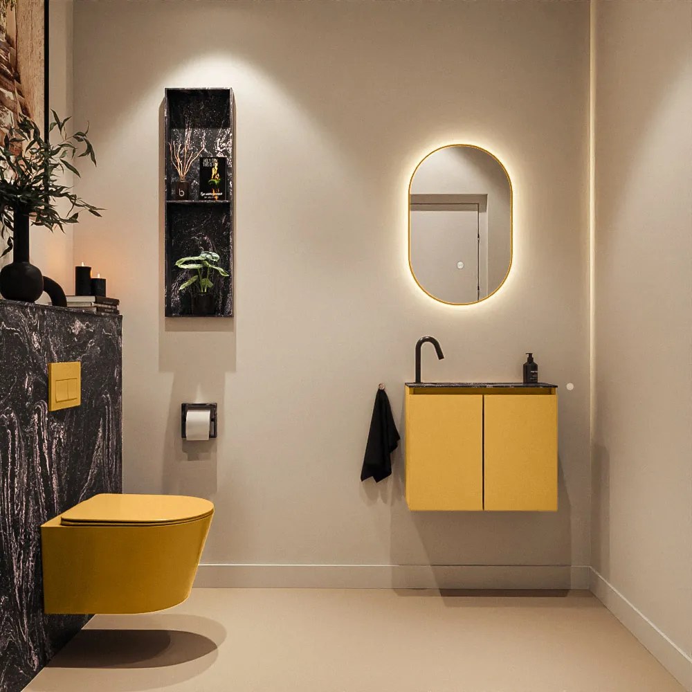 Mondiaz Ture DLux toiletmeubel 60cm ocher met wastafel lava links met kraangat