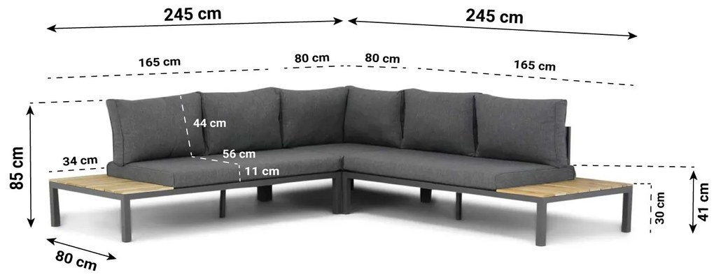 Loungeset 4 personen Aluminium/teak Grijs Lifestyle Garden Furniture Palm Beach