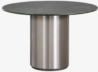 Ronde Eettafel Ø120 Cm Luceida Groen Marmer Udaipur & Geborsteld Roestvrij Staal - Sklum