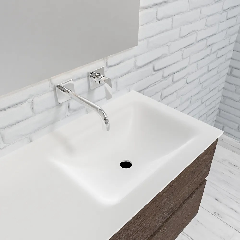 Zaro Valencia Solid Surface badmeubel 120cm donker eiken zonder kraangat spoelbak rechts met 4 lades