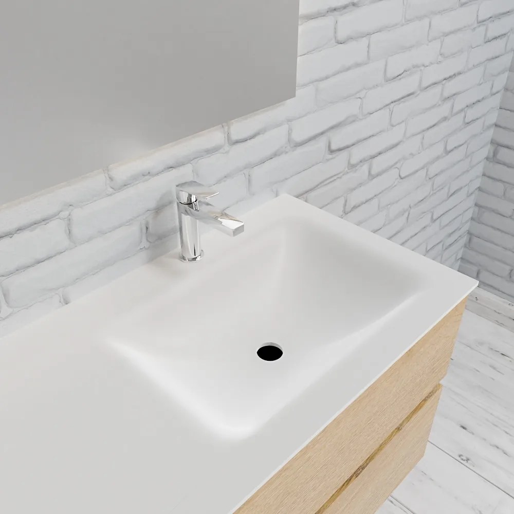 Zaro Valencia Solid Surface badmeubel 120cm licht eiken 1 kraangat spoelbak rechts met 4 lades