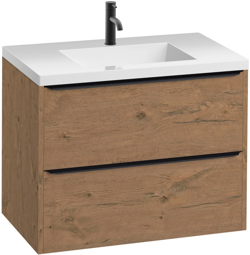 Saqu Salto Actie voorgemonteerd badmeubel incl. wastafel 80x52cm wild eiken/zwart