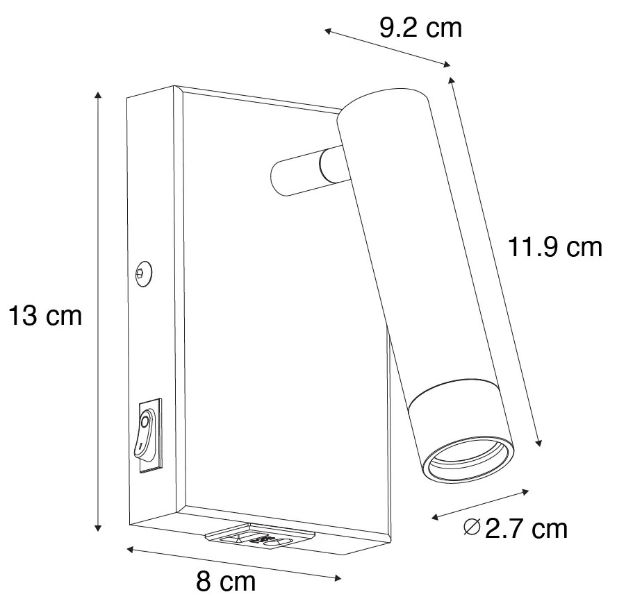 Moderne wandlamp zwart verstelbaar met USB-C - Croft