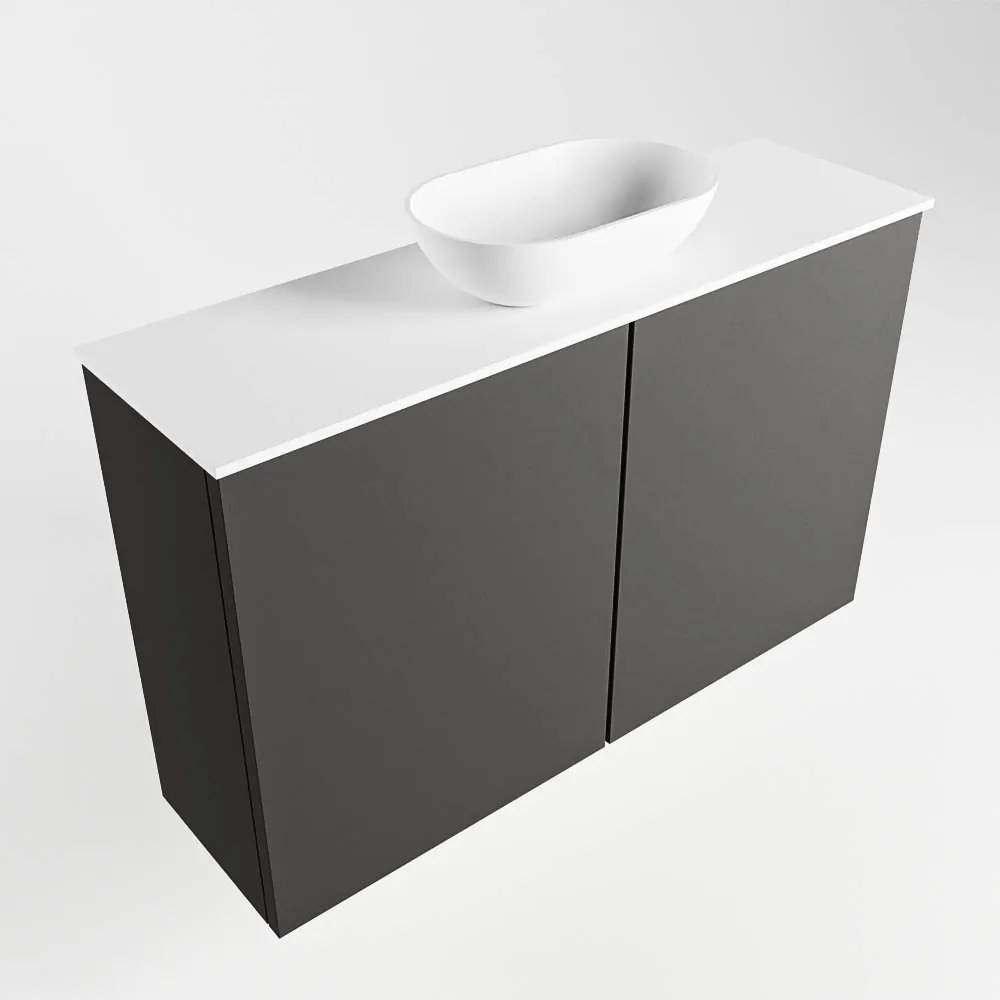 Mondiaz Fowy toiletmeubel 80cm dark grey met witte waskom midden zonder kraangat