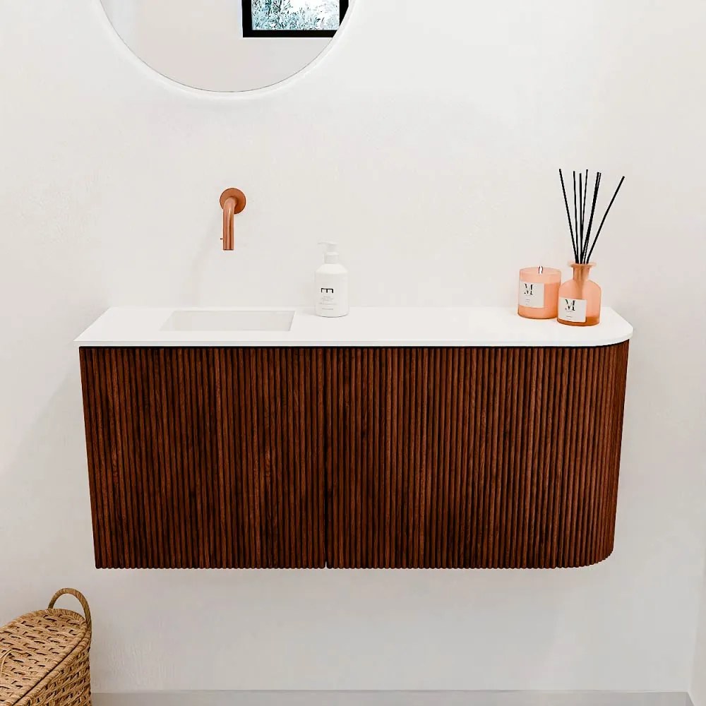 Mondiaz Joya 90cm toiletmeubel ronding rechts ruby met wastafel faye links zonder kraangat talc