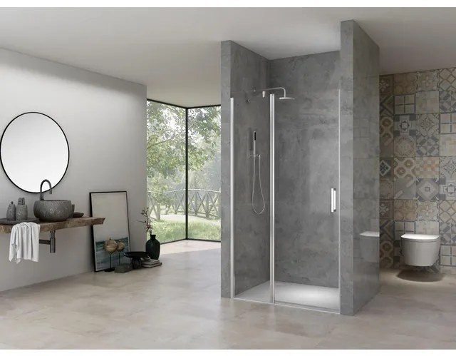 Van Rijn Products Nisdeur met vast deel 6 mm helder glas, incl. glasbehandeling, chroom beslag, inclusief dichtingen, deuren zijn omkeerbaar (870-890) x 2000 mm ST02LP30090
