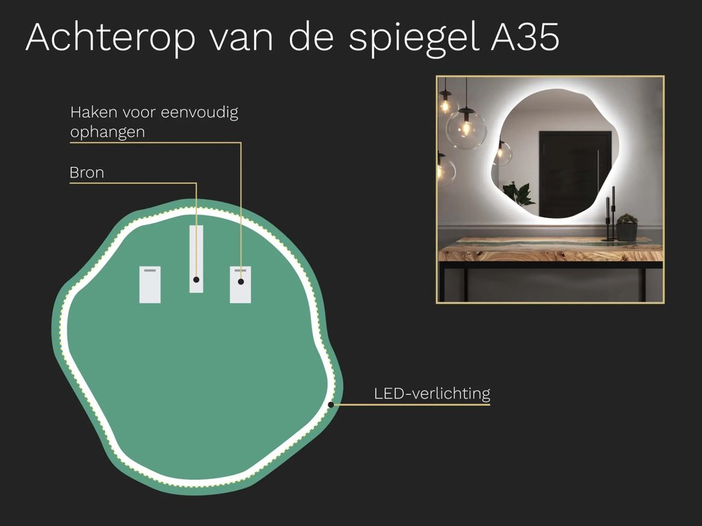 Organische LED spiegel met verlichting A35 80×81