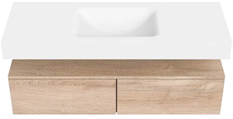 Zaro Alan badmeubel 130cm washed oak 2 lades met vrijhangende wastafel cloud midden 1 kraangat talc
