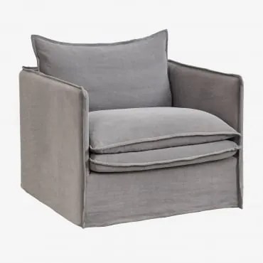 Fauteuil Met Armleuningen Van Linnen En Katoen Grace Stof Donkergrijs - Sklum