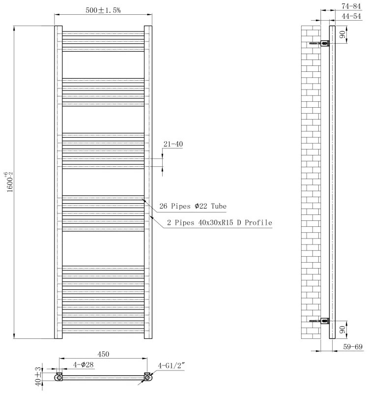 Eastbrook Wendover handdoekradiator 50x160cm 589W messing geborsteld