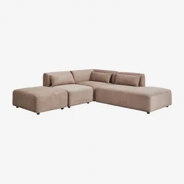 3-delige Modulaire Hoekbank Met Rechter Chaise Longue En Poef Fogler Corduroy Kameelbruin - Sklum