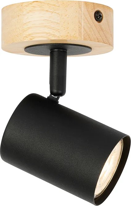 Moderne spot zwart met hout kantelbaar - Jeana