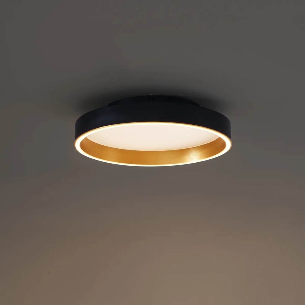 Design plafondlamp zwart met goud 40cm incl. LED 3-way switch - Ingo