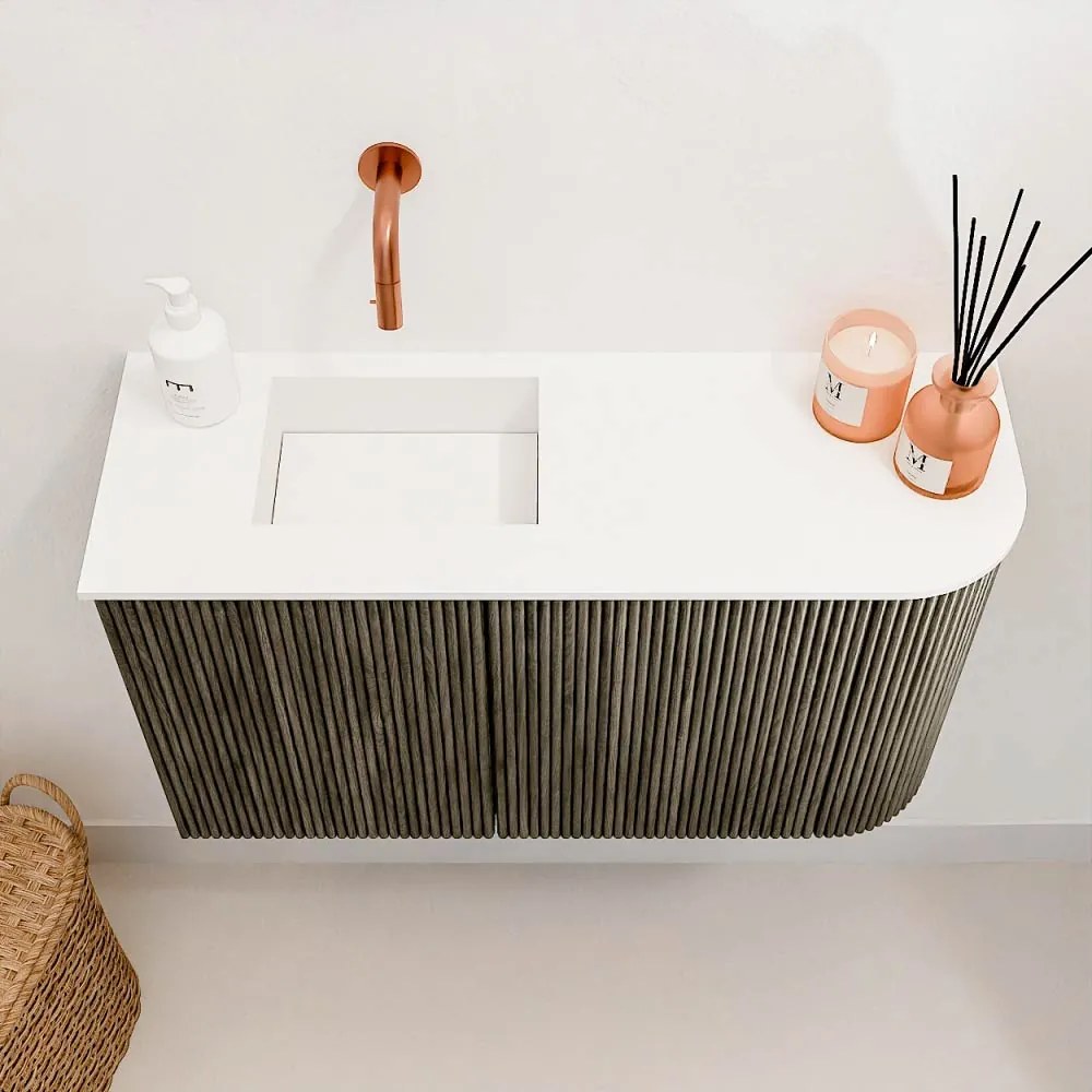 Mondiaz Joya 70cm toiletmeubel ronding rechts shadow met wastafel faye links zonder kraangat talc