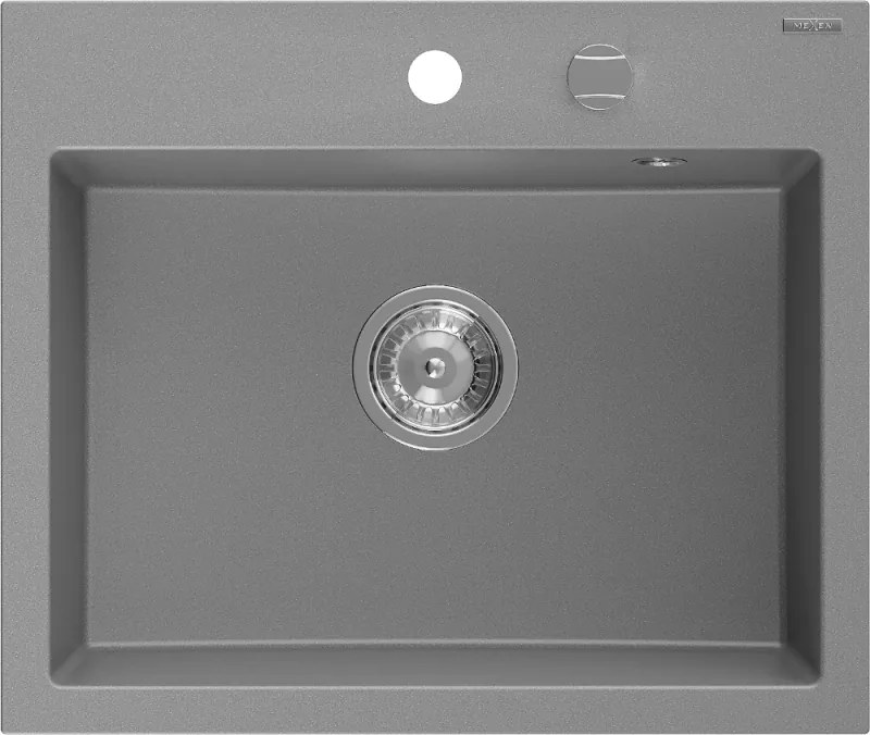 Mexen Oscar granieten gootsteen 1-komers 580 x 490 mm, grijs, chromen sifon - 6519581000-71