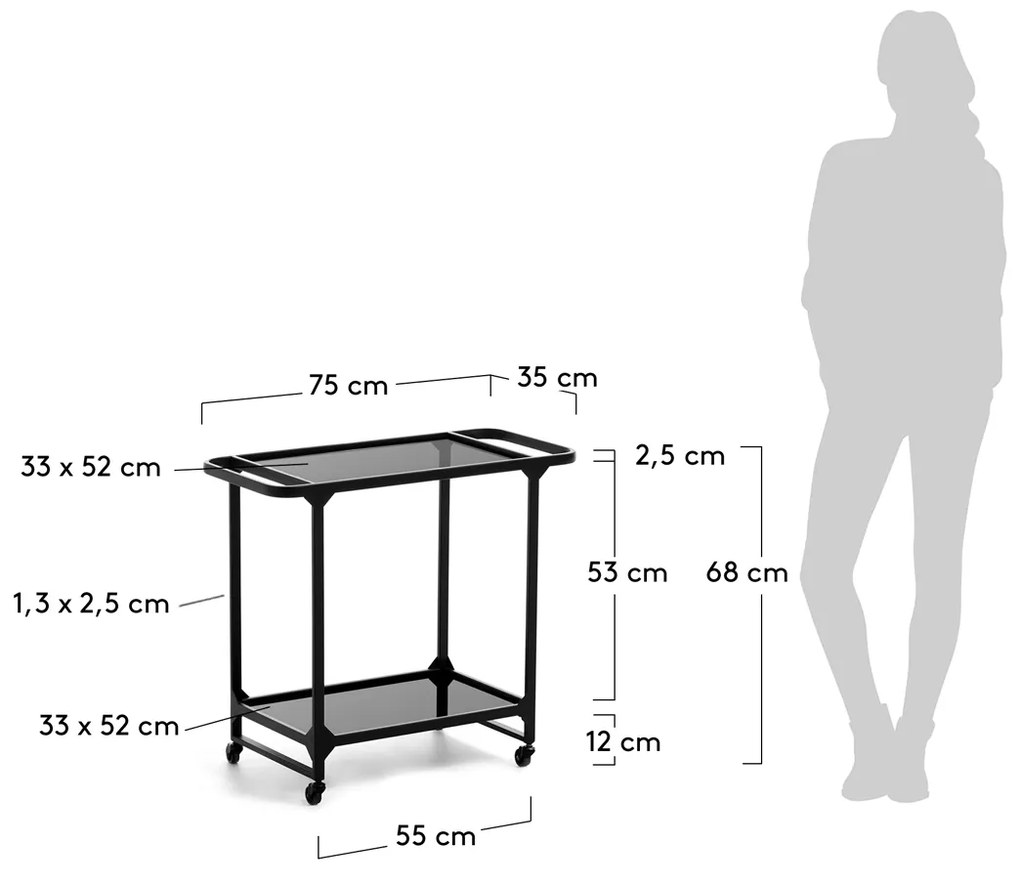 Kave Home Duilia Zwarte Keukentrolley Met Glas - 75 X 35cm.