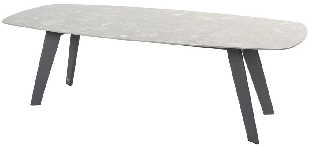 4 Seasons Outdoor Montana tuintafel slate antraciet met keramisch terrazzo blad 'barrel' 240 x 103 cm SALE  Tuintafel    antraciet weerbestendig