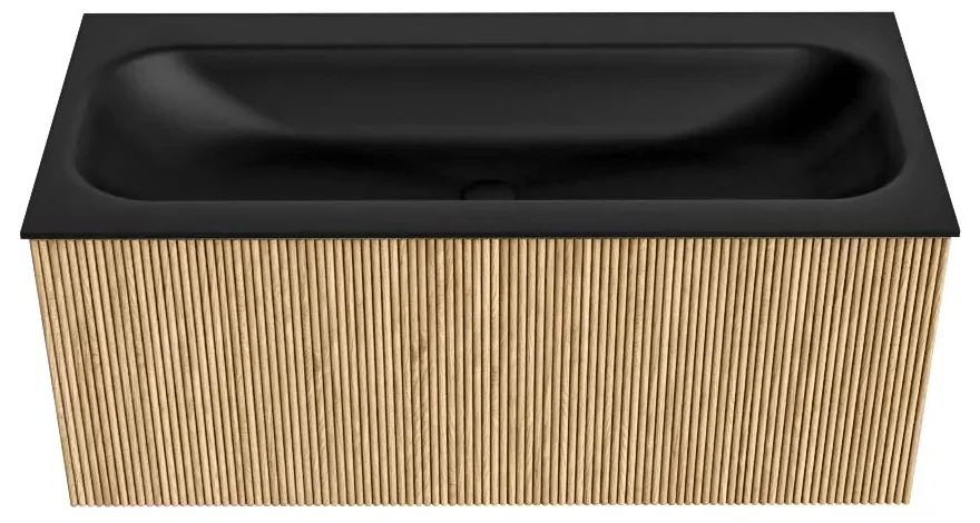 Mondiaz Kurve 100cm badmeubel oak met 1 lade en wastafel big medium midden 1 kraangat urban