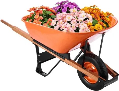 VEVOR kruiwagen, laadvermogen 6 kubieke voet en capaciteit 330 lbs, eenwielige tuinkruiwagen met metalen handvat en 16-inch brede wielen, gemakkelijk te laden tuinkar en wagen voor gazon en boerderij