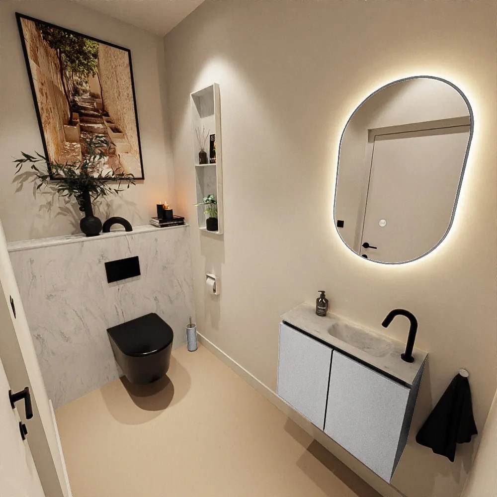 Mondiaz Ture DLux toiletmeubel 60cm plata met wastafel opalo rechts met kraangat