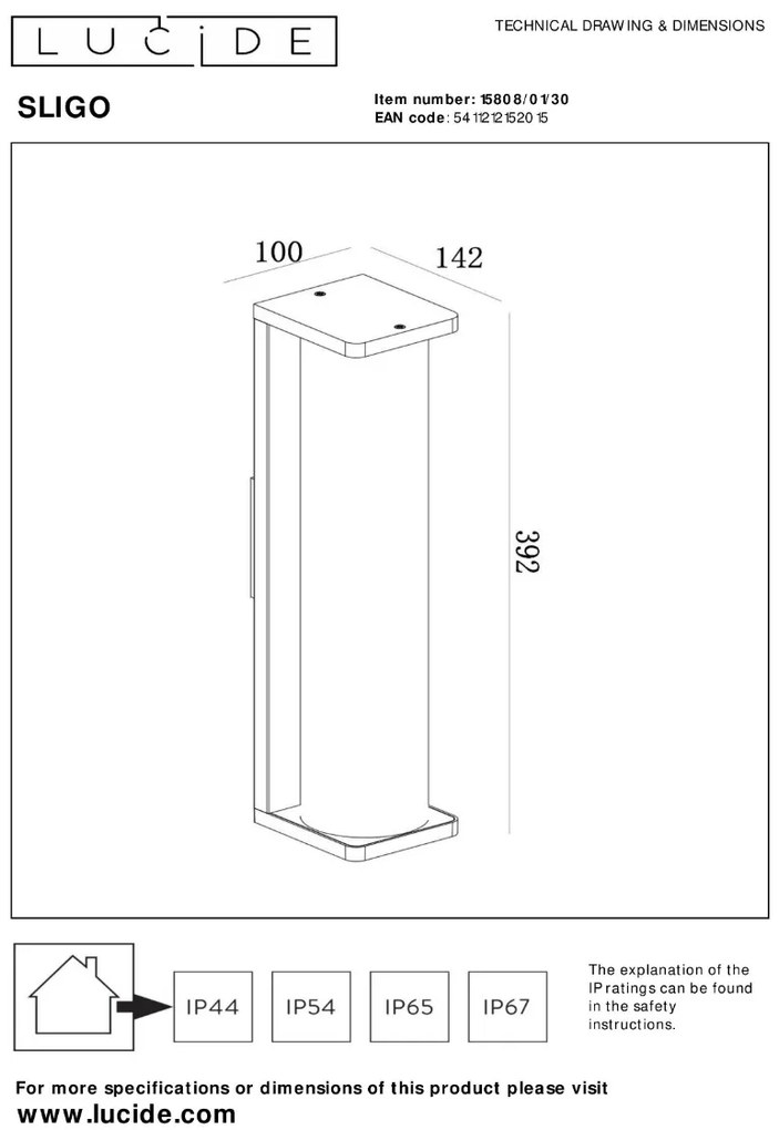 Lucide Sligo wandlamp 15W 40x15cm zwart