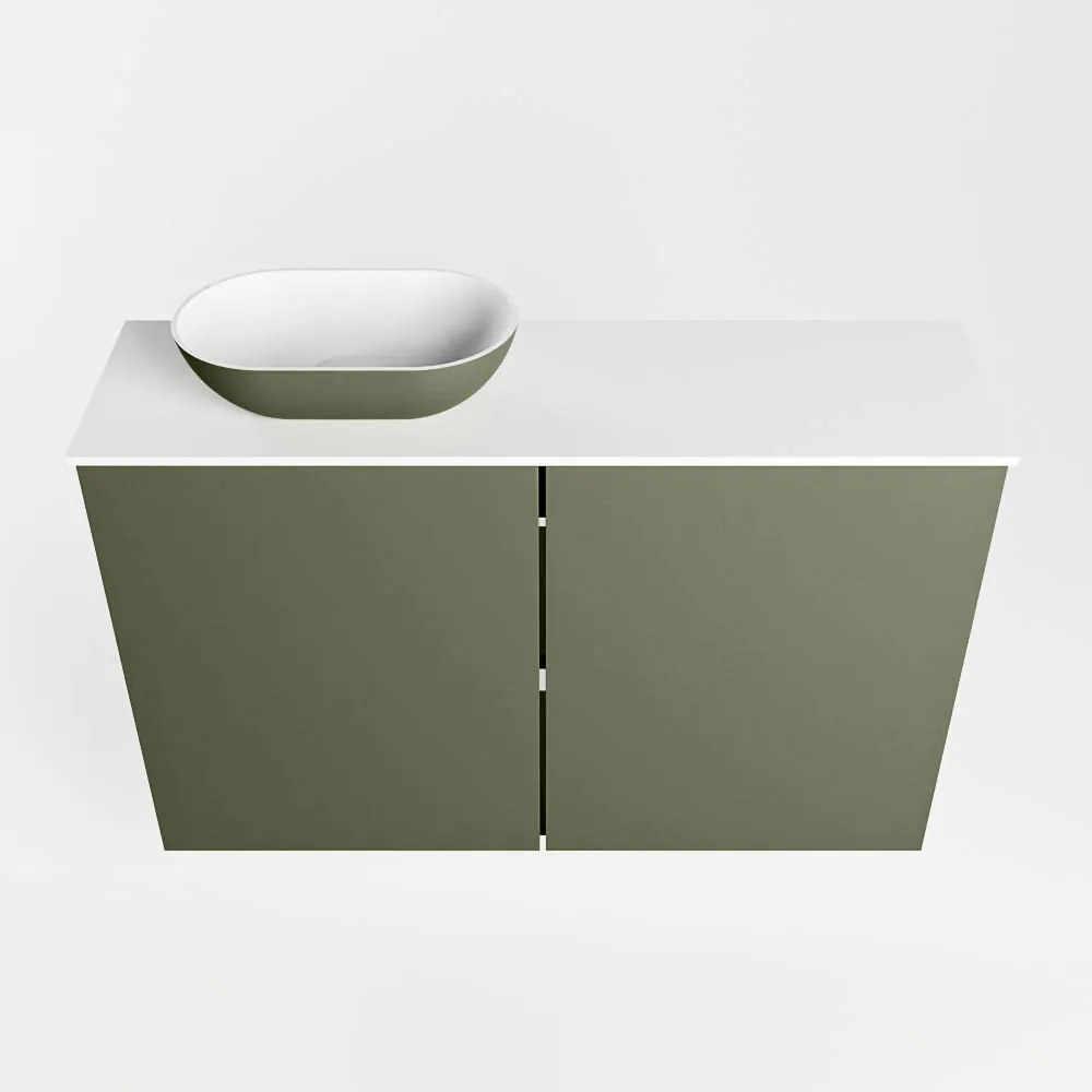 Mondiaz Fowy toiletmeubel 80cm army met legergroene waskom links zonder kraangat