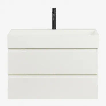 Ona Zwevend Badkamermeubelset Van Hout En Essenfineer Met Geïntegreerde Wastafel Wit & Spiegelloze & Mat Zwart ↑20 Cm Met - Sklum