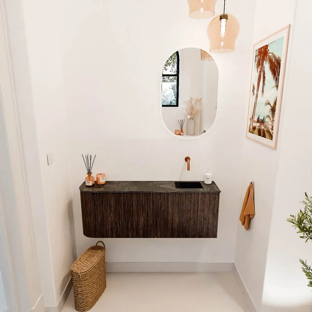 Mondiaz Joya DLux 110cm toiletmeubel ronding links walnut met wastafel faye rechts zonder kraangat lava