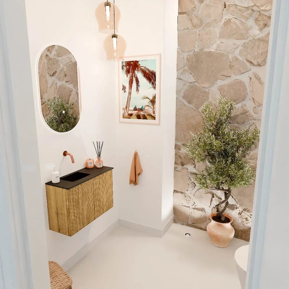 Mondiaz Joya 60cm toiletmeubel oak met wastafel faye links zonder kraangat urban