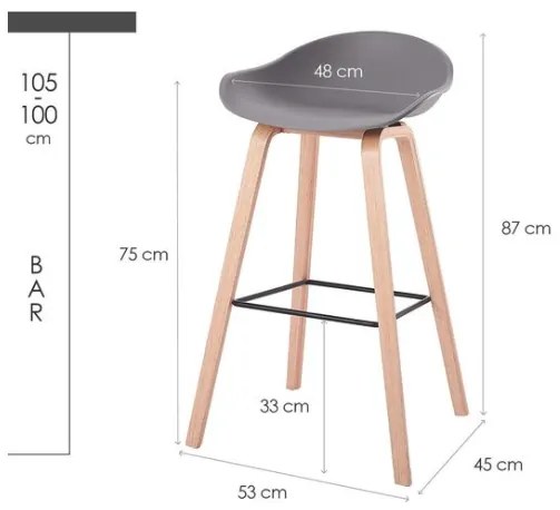 House of Rebels Barkruk - Romeo - 73 cm - Grijs - Hout - House of Rebels