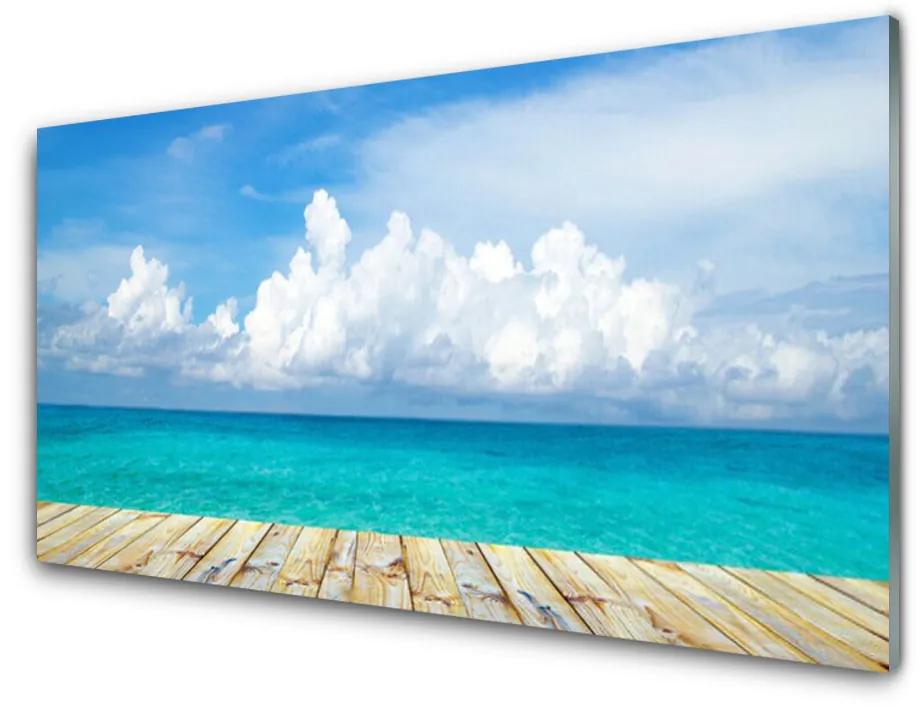 Foto in glas Zee van wolken pier landschap 100x50 cm